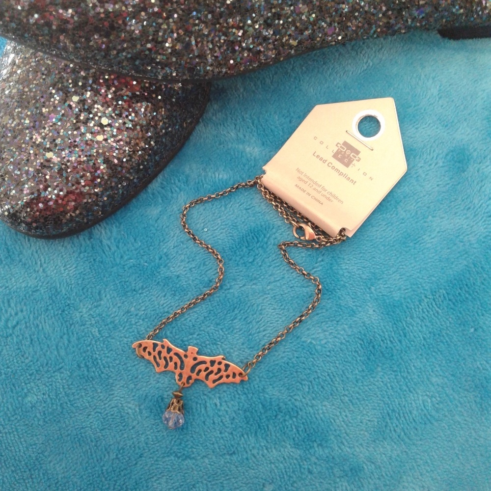 NEW Bronze Necklace, Bat, Adjustable, Crystal, Gem